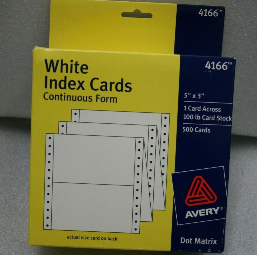 AVERY 4166 WHITE INDEX CARDS 1000 CARDS CONTINUOUS FORM  2 boxes