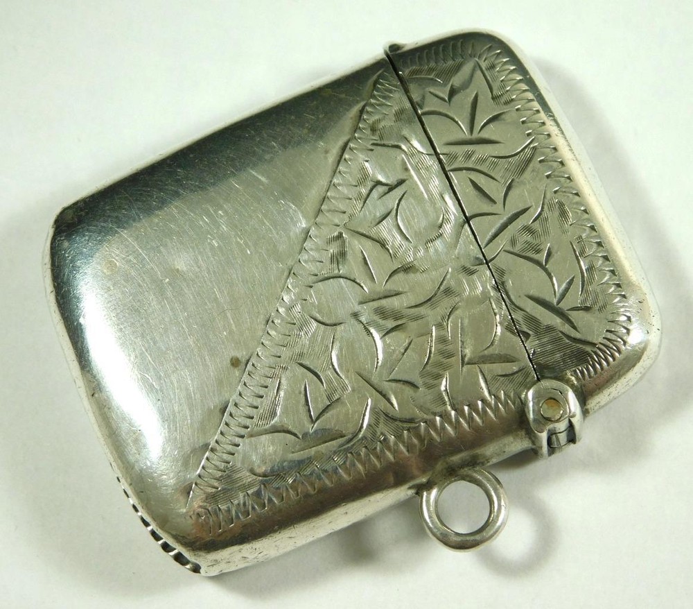 Antique Solid Sterling Silver Vesta Case Matchsafe 1910 Hallmark By Thomas Hayes