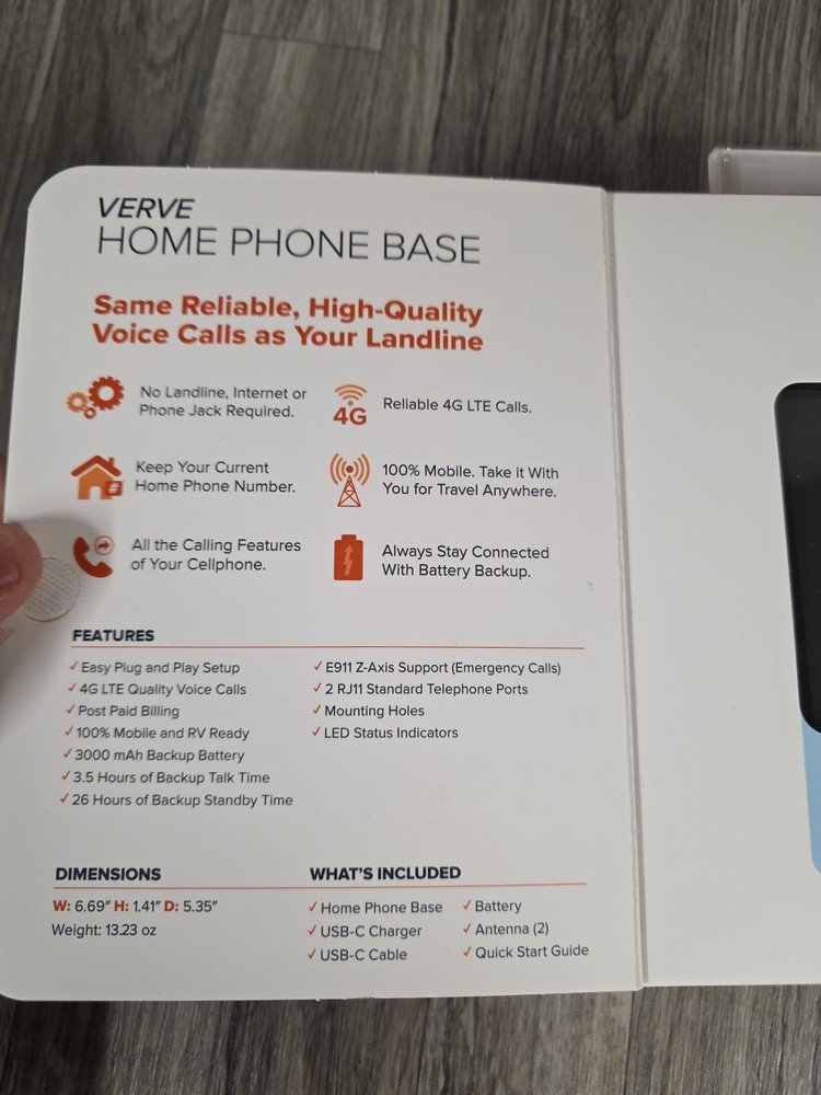 Consumer Cellular Verve Home Phone Base Model SD3000 New/Open Box