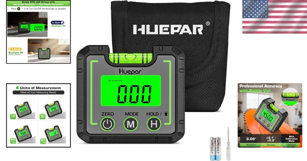 Compact Inclinometer with Backlit Display & Hold Function for Easy Measurements