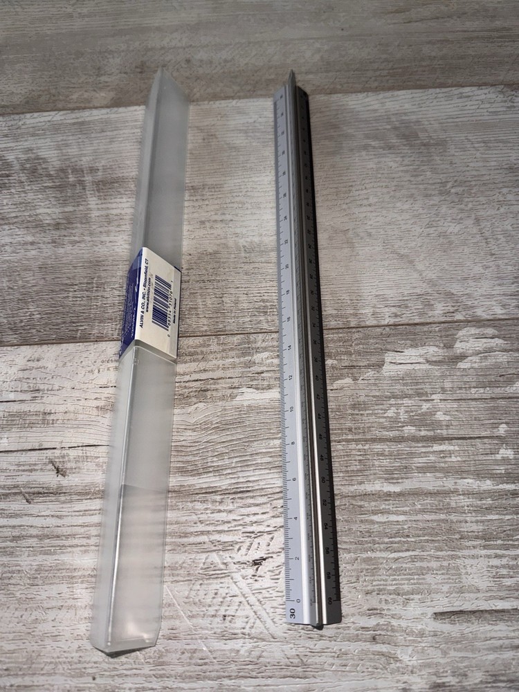 Alvin 2200M-2 Triangular Metric Scale Ruler Aluminum Graduations 12" Case