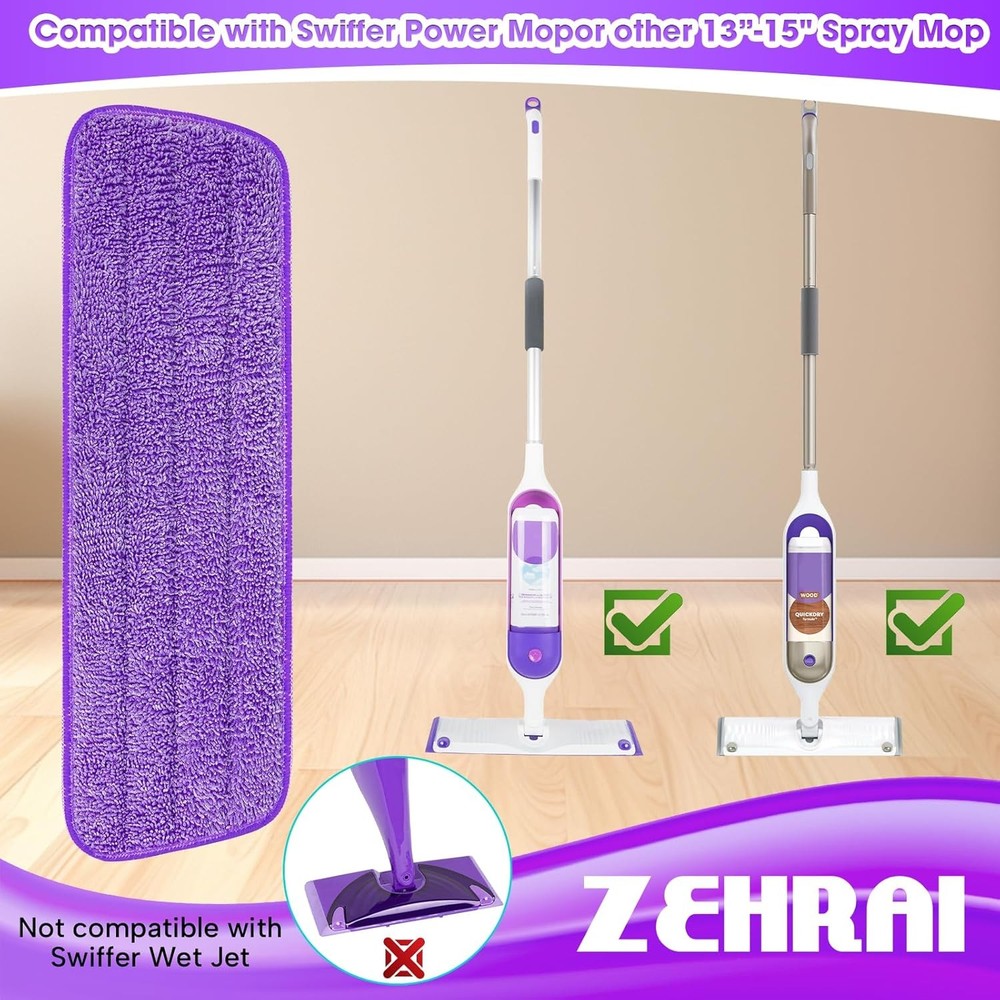 6 Pack Reusable Microfiber Mop Pads, 13-16 Inch Spray Mop Replacement Refills