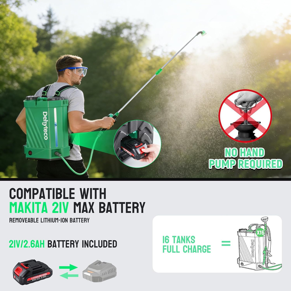 Battery Powered Backpack Sprayer with Mixer 4.2 Gallon, Upgraded Backrest & Stra