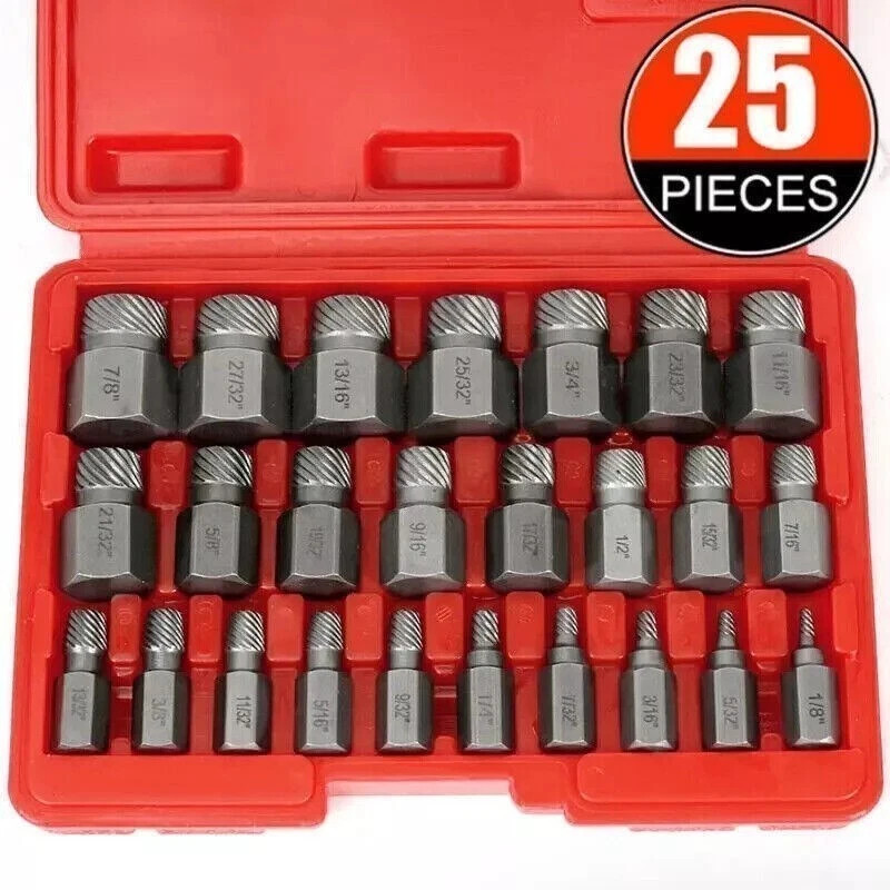 Multi-Spline Screw Extractor Set Hex Head Bit Socket Wrench Bolt Remover 25Pcs