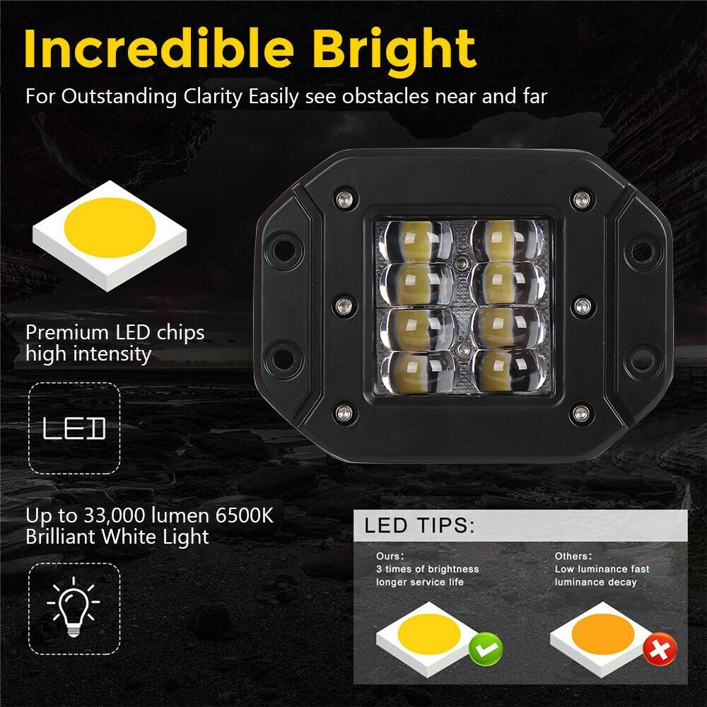 5" Flush Mount LED Work Lights Backup Reverse Bumper Off-Road Driving Cube Pods
