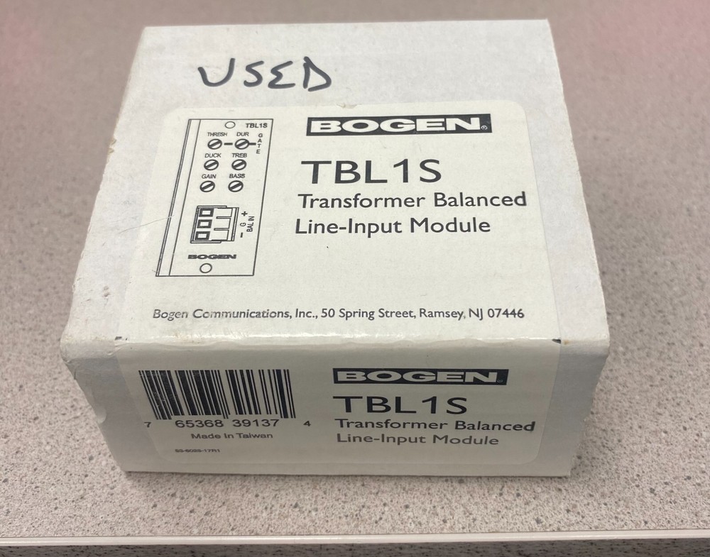 BOGEN TBL1S TRANSFORMER BALANCED LINE-INPUT MODULE