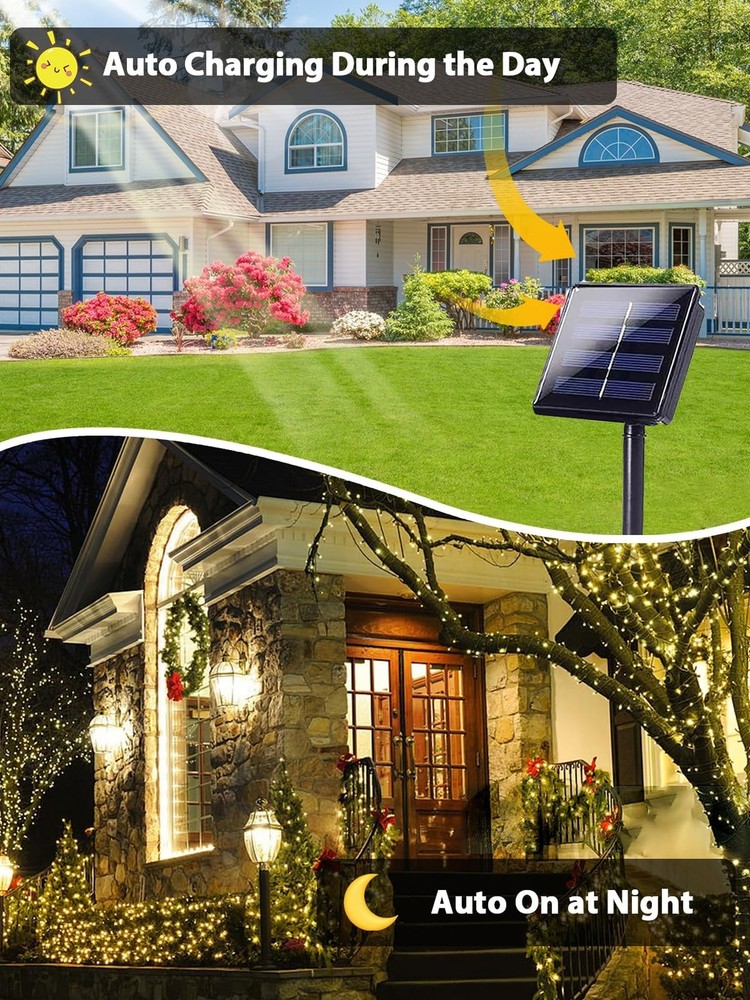 2 Pack 200 LED Solar String Lights for Outside, Solar Christmas Lights Outdoo...