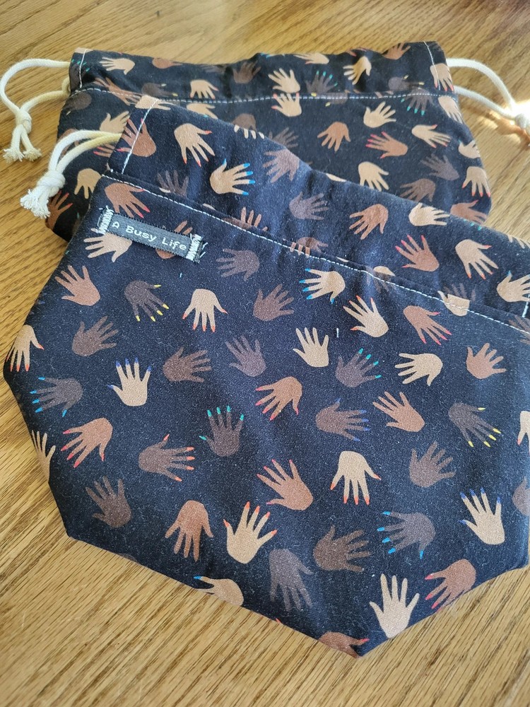 Upcycled Sock Sack, drawstring bag, small project bag, small storage bag