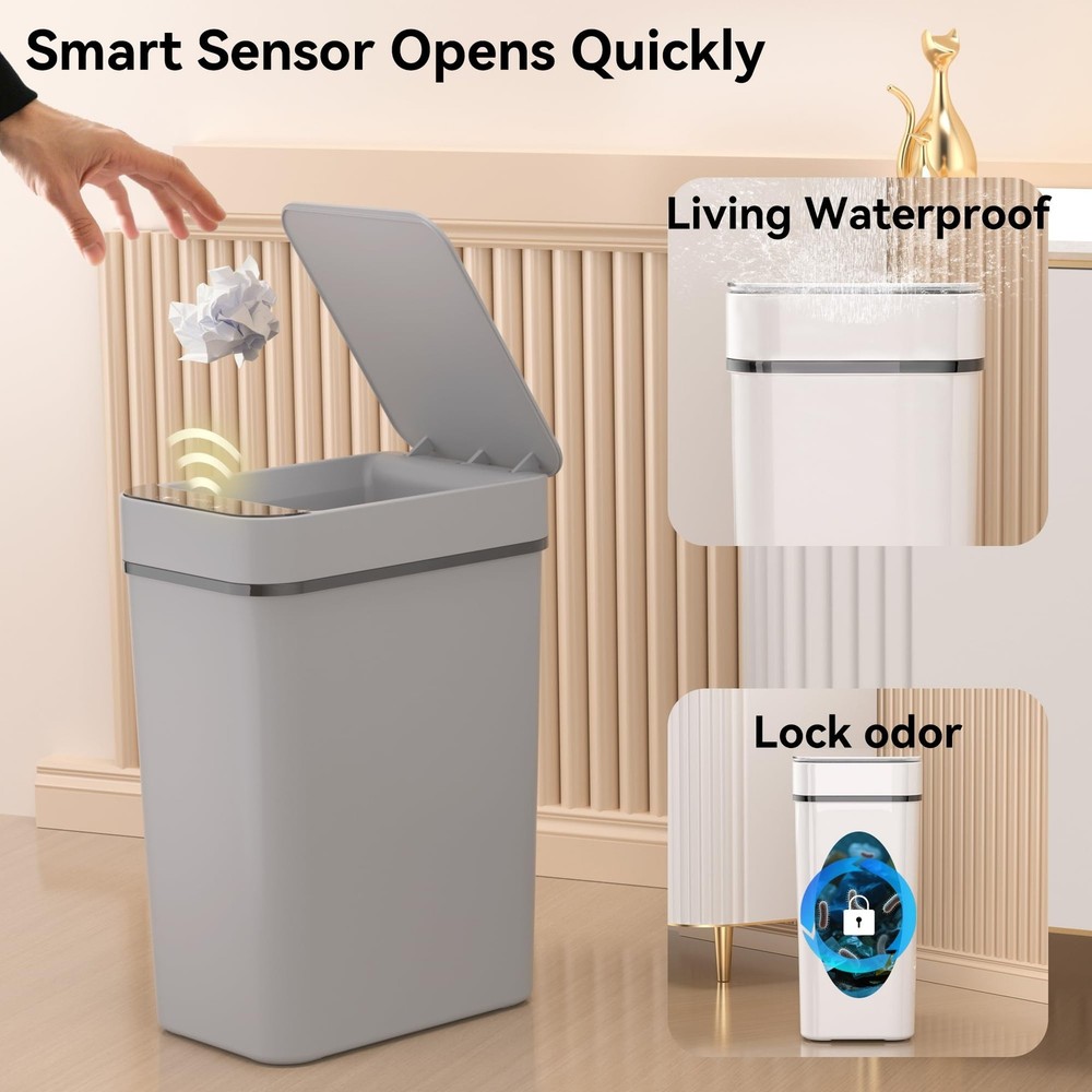 3 Pack Bathroom Trash Can 2.6 Gallon Small Touchless Automatic Motion Sensor ...
