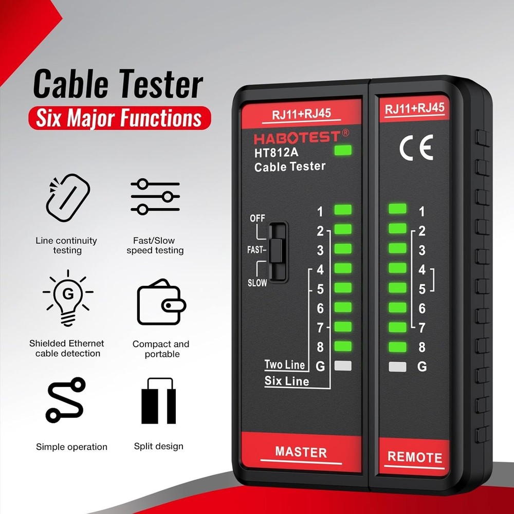 Durable Ethernet Cable Tester with LED Display for Quick Wiring Diagnostics