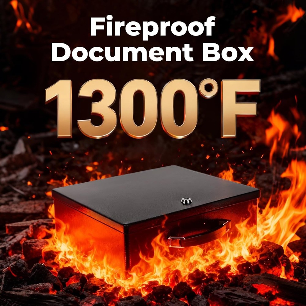X-Large Fireproof Document Box, Portable Fire Resistant Safe Box with Key Lock