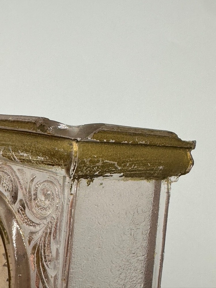 1910s MANTEL CLOCK Glass CANDY CONTAINER Antique A&E 164