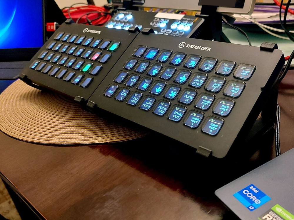 Stand for two “Elgato STREAMDECK XL” units placed horizontal side by side