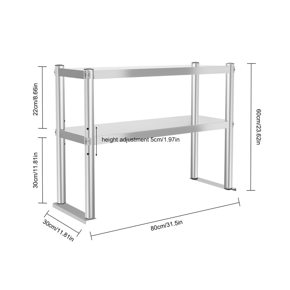 Double Overshelf Stainless Steel Overshelf 2-Tier 12”x 30/60 inch for Prep Table