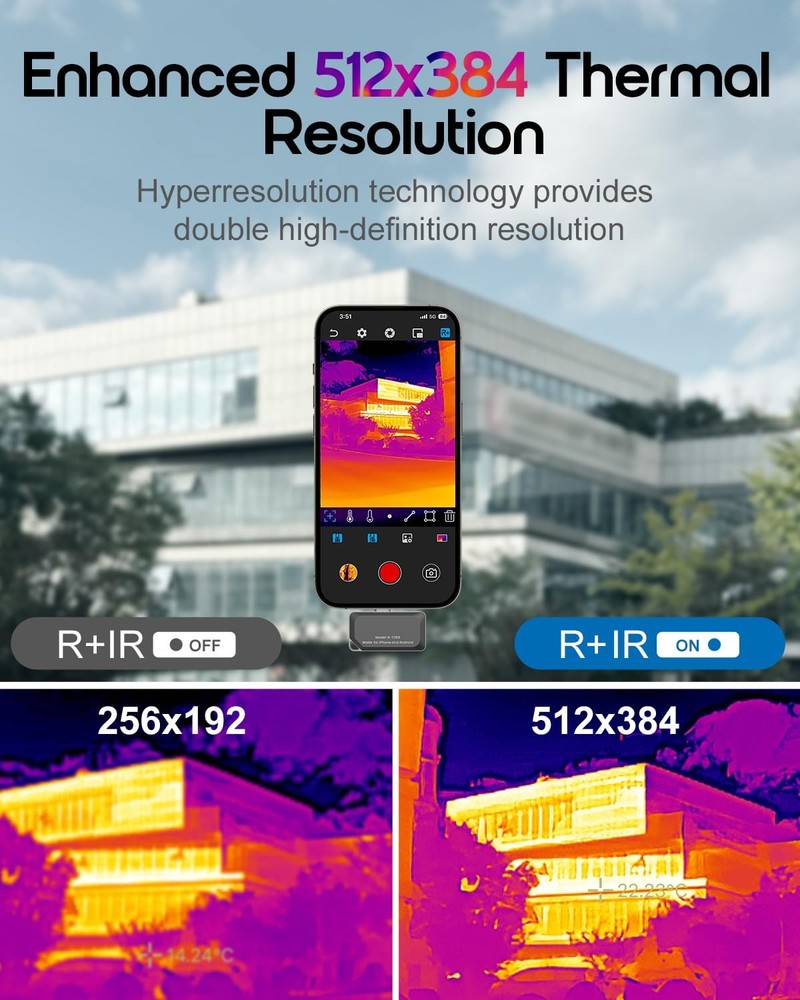 Thermal Camera for iOS and Android, 512×384 Super IR Resolution Thermal Imagi...