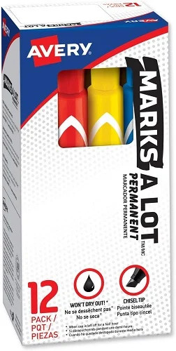 Marks A Lot(R) Large Desk Style Permanent Markers Assorted Chisel Tip 12/BX