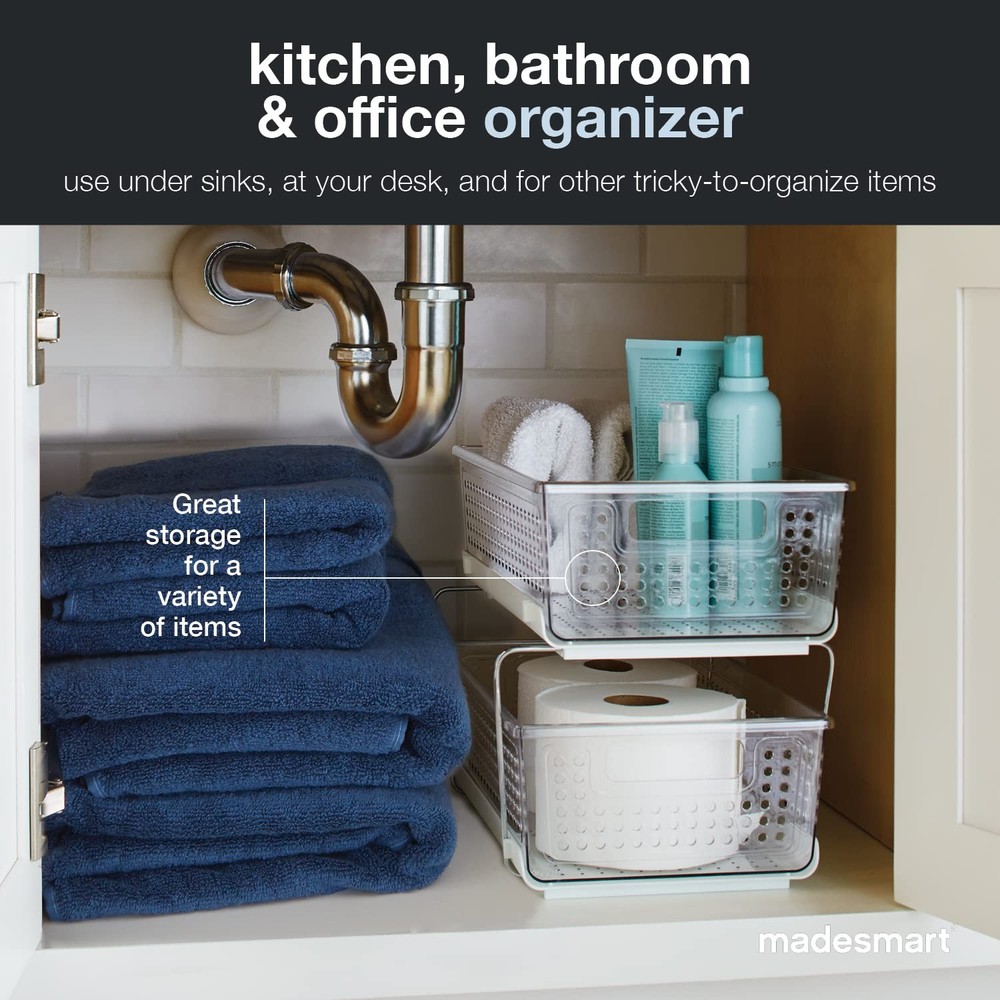 madesmart 2 Tier Organizer, Under Cabinet Storage with Pull Out 1-Pack, Clear
