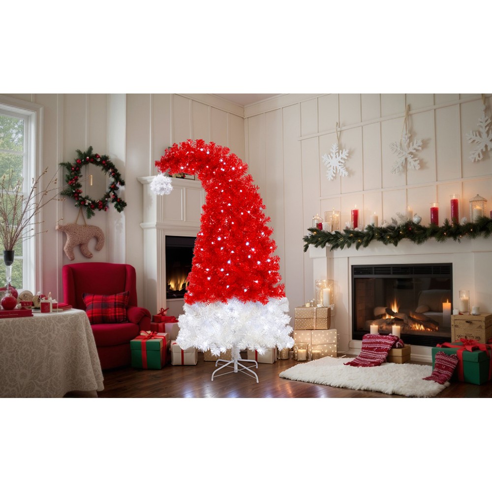 6FT Santa's Hat Shape Artificial Whimsical Christmas Tree with LED Light