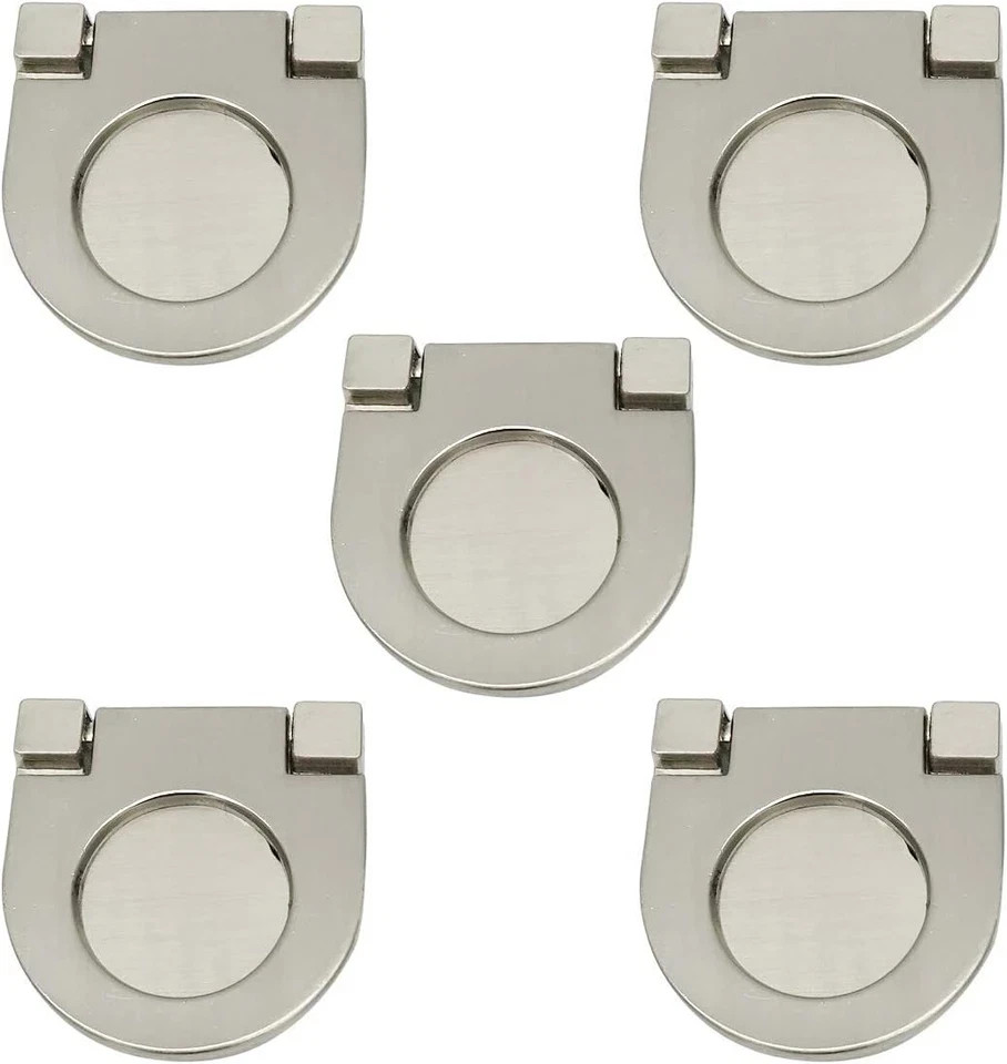 Cupboard Drawer Flush Mount Pull Ring Handle Knob Silver Tone 4Pcs