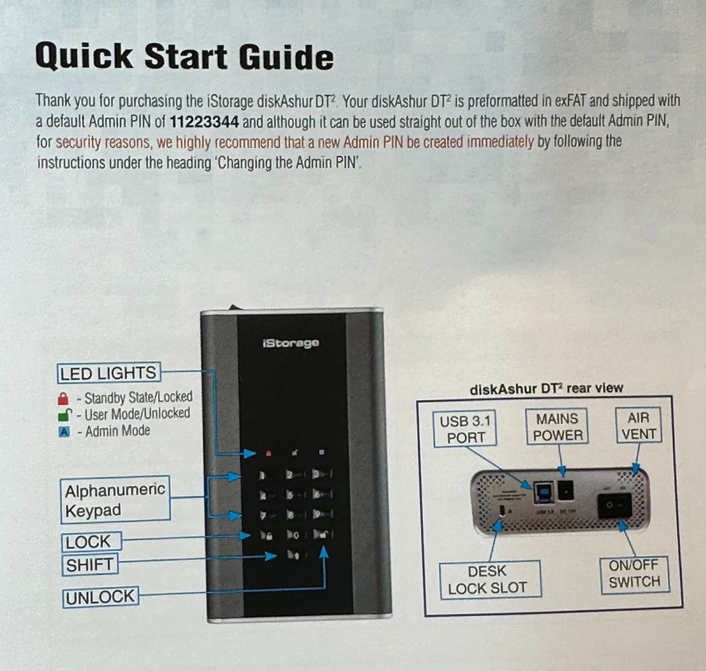 iStorage diskAshur DT2 256-bit 2TB USB 3.1 SECURE ENCRYPTED DESKTOP Hard Drive