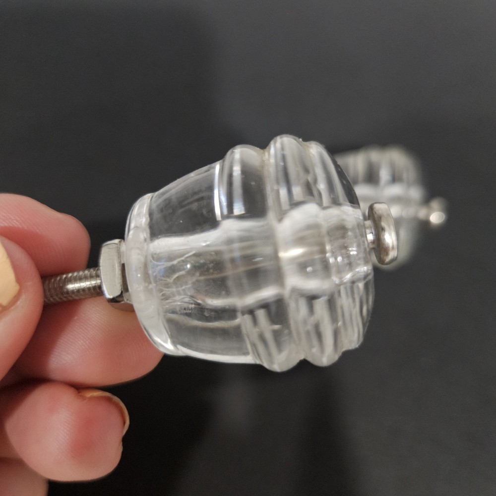 Set/2 Vintage Depression Clear Glass Drawer Knobs Cabinet Pulls