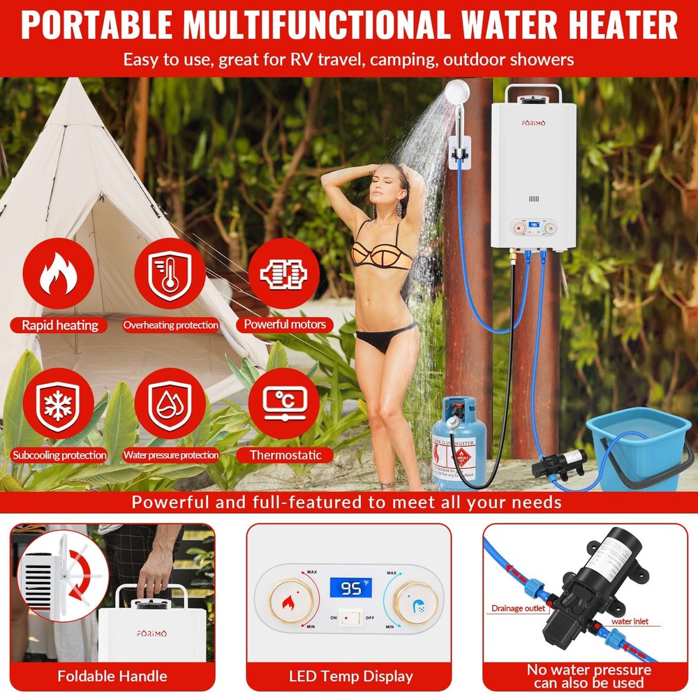 Tankless Water Heater Propane,2.64GPM 10L Outdoor Portable water heater,with ...