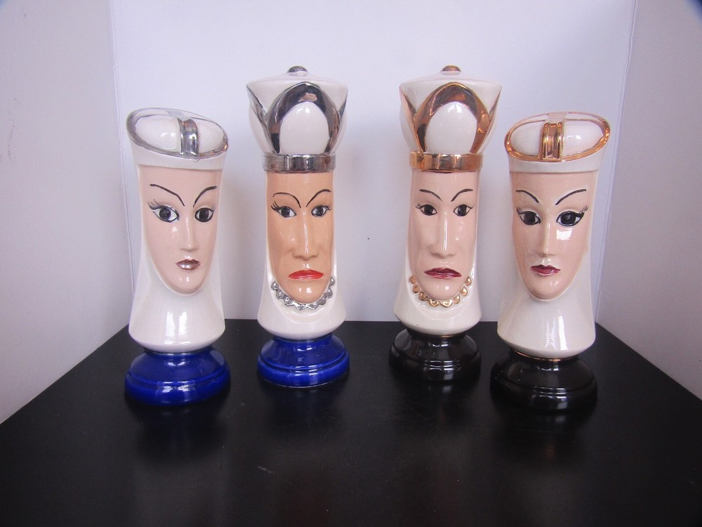 Mid-Century Hand Painted Chess Set