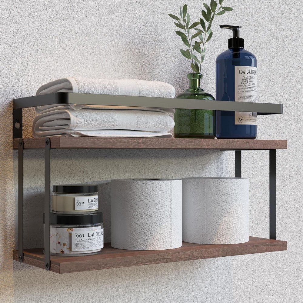 Chic Floating Bathroom Shelves with Protective Rail - Space-Efficient Storage