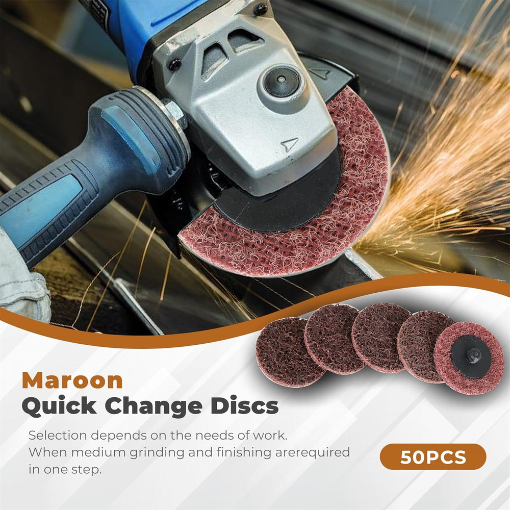 50Pcs 2 Inch Maroon Quick Change Surface Prep Conditioning Discs, R-Type Medium
