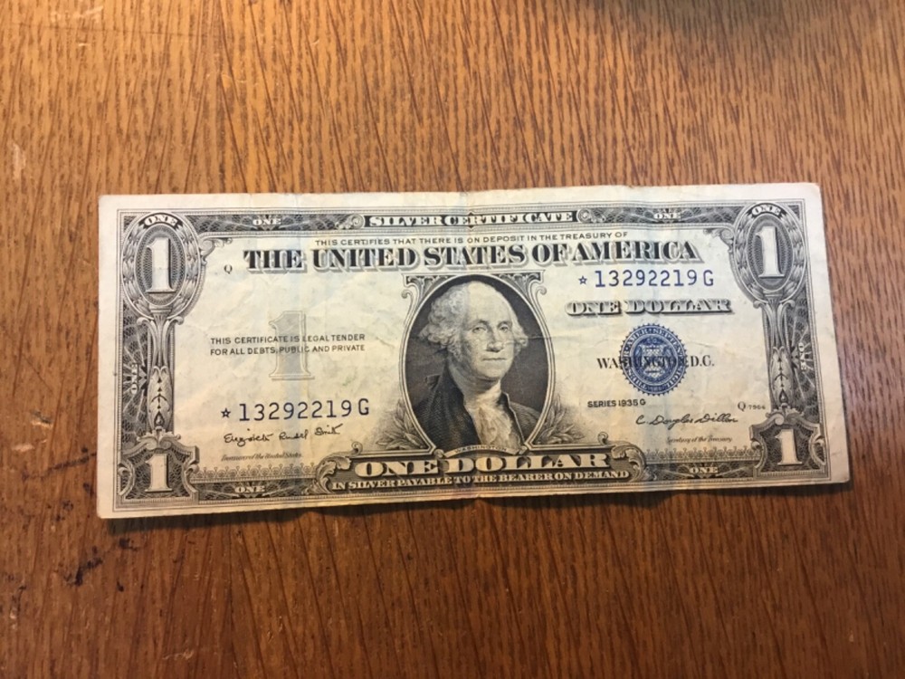 STAR note 1935-G $1 NOTE SILVER CERTIFICATE WASHINGTON ONE DOLLAR BILL