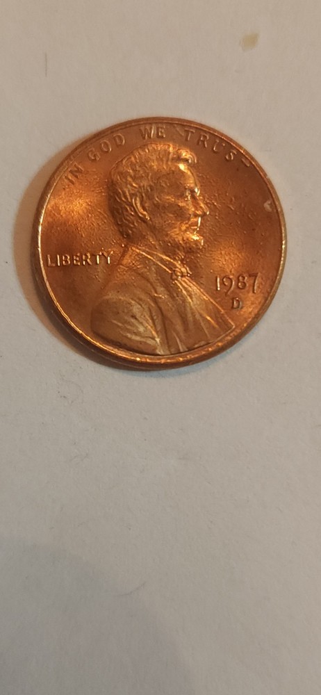 1987 D Penny Multiple Dye Chips Obverce And Reverse Almost Uncirlated