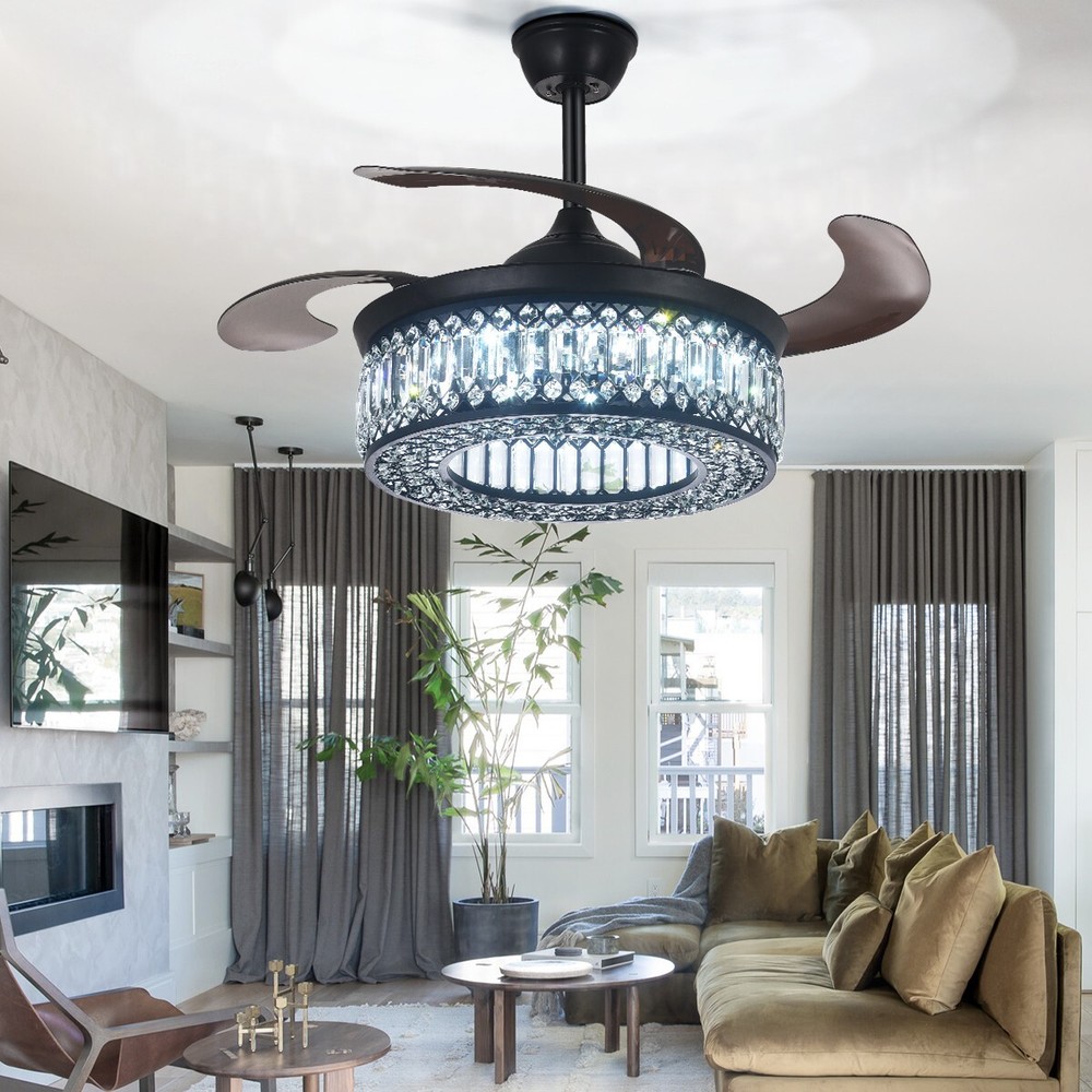 42" black variable frequency crystal fan light with remote control LED light