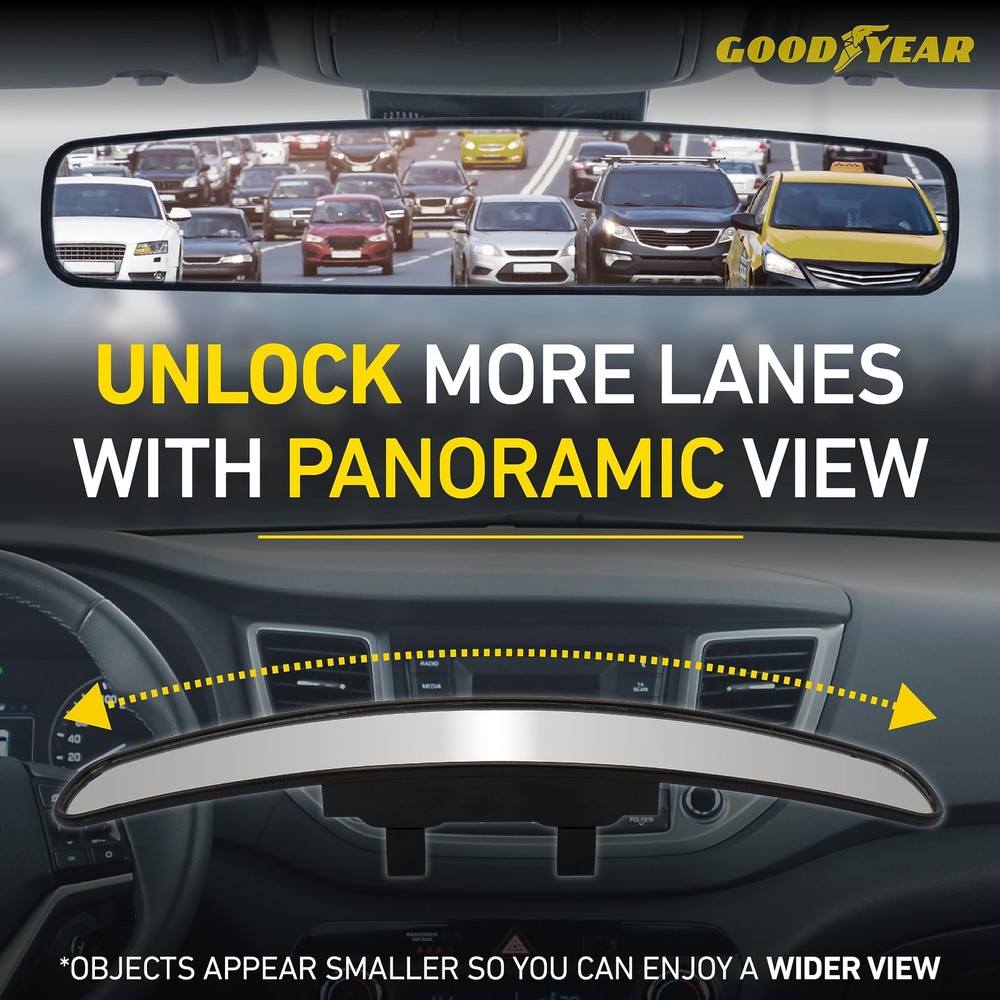 17” Panoramic Rear View Mirror – Universal Wide Angle Rear View Mirror for Ca...