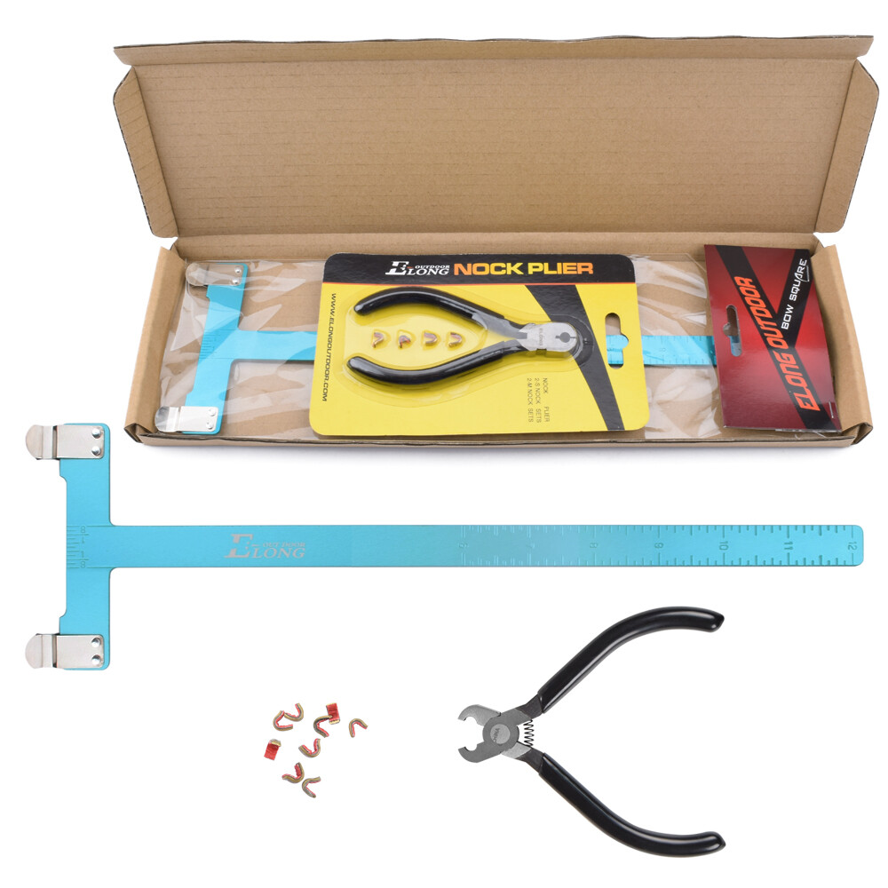 Archery Nock Pliers Set + 4 String Nocking Points + Blue Bow T Square