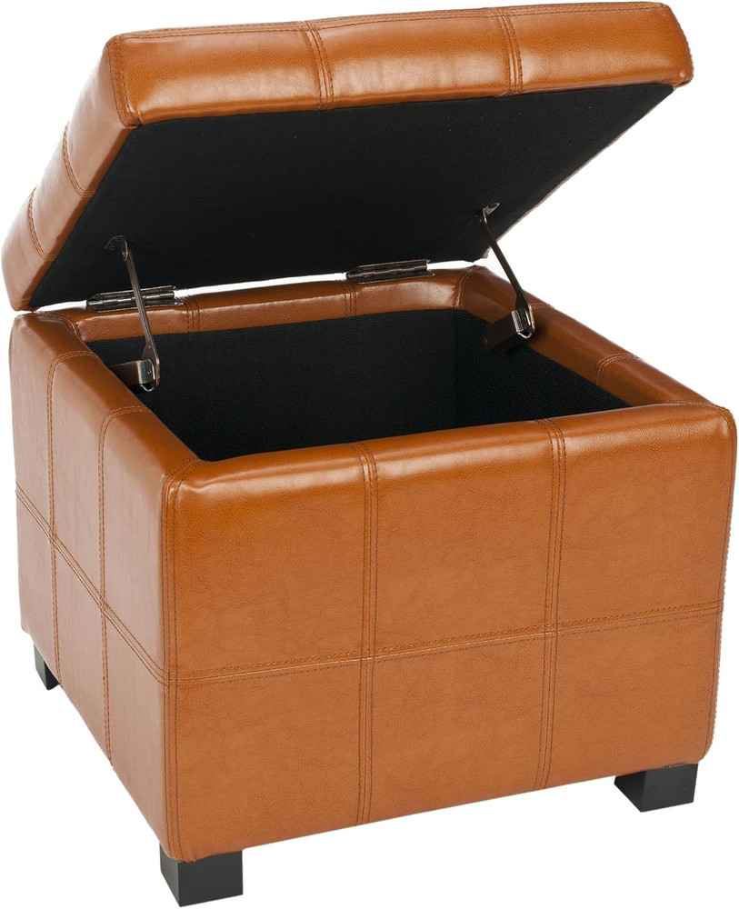 Noho Tufted Brown Leather Square Storage Ottoman - Hudson Collection