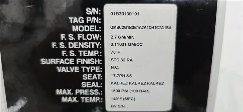 Brooks Quantim Precision Mass Flow Controller- 1500psi 2.7GM/MIN 65C -35