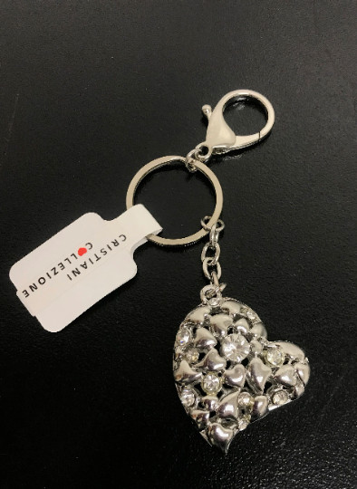 2D Single Heart Metal Crystal Keychain