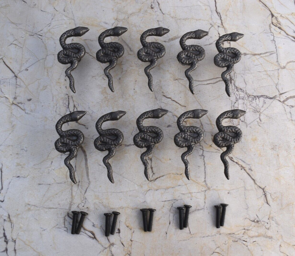 10 pcs Snake Shape Vintage Cast Iron Door Drawer knobs Cabinet Gate Handle Pulls