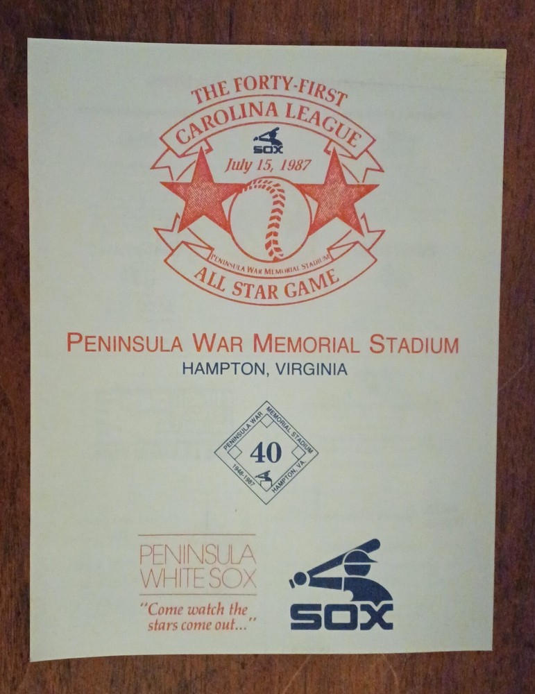 1987 Carolina League All Star Baseball program Hampton VA Peninsula White Sox