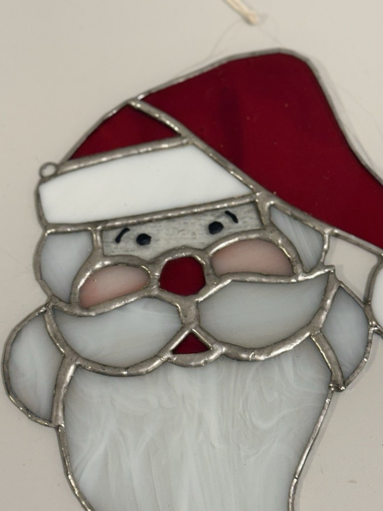 Stained Glass Santa Claus Face Suncatcher - 8.5”