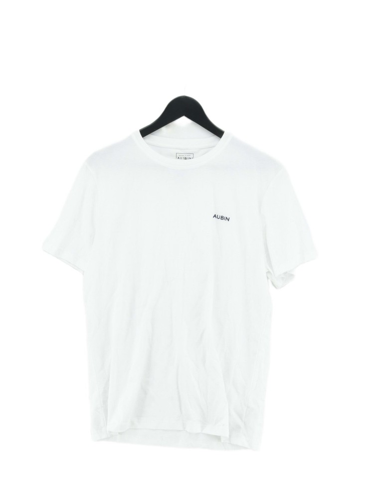 AUBIN Men's T-Shirt L White 100% Cotton Crew Neck Basic