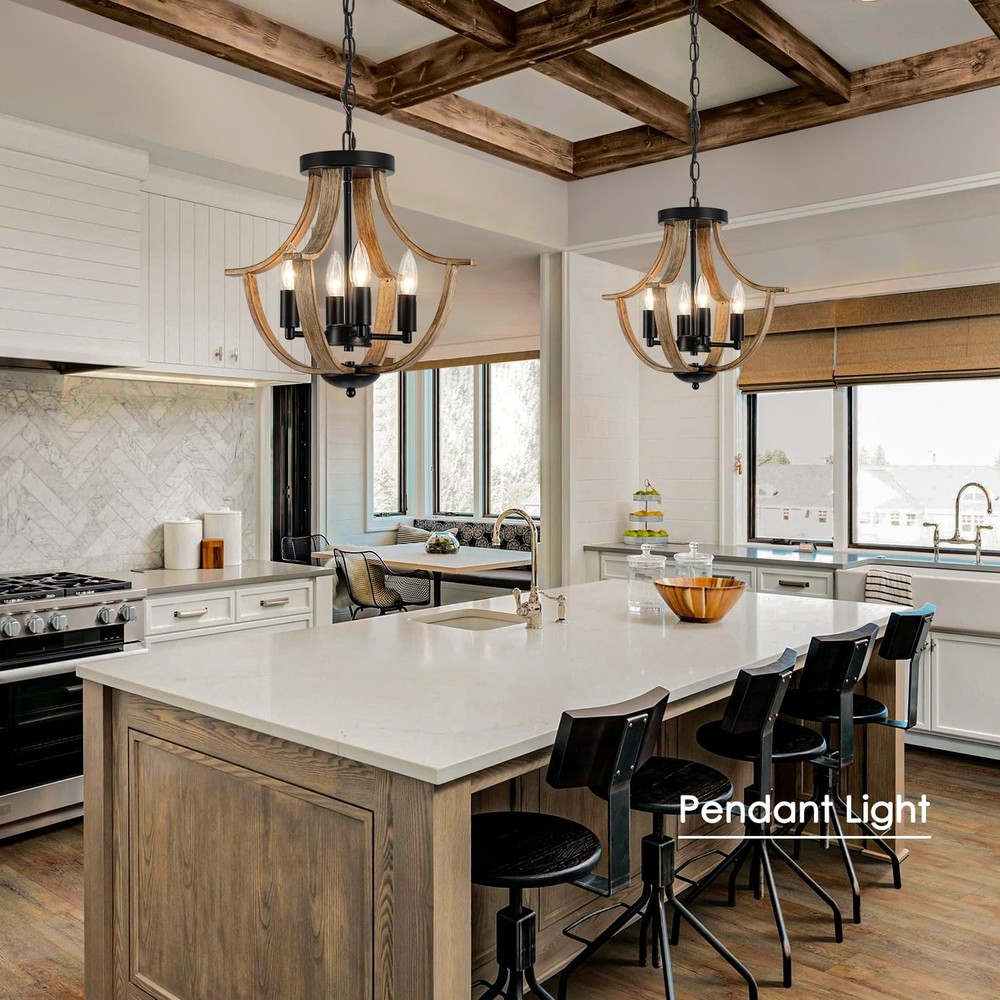 LAMPKEDUO 4-Light Rustic Pendant Ceiling Fixture