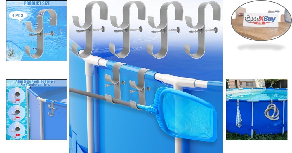 4 Pcs Gray Poolside Pool Leaf Skimmer Net Holder Adjustable Telescopic Hooks ...