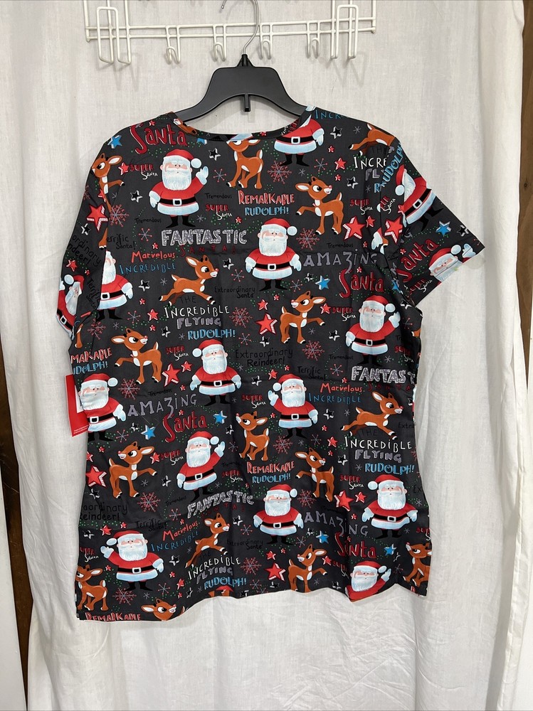 Rudolph The Red Nosed Reindeer Scrub Top Medium - NWT