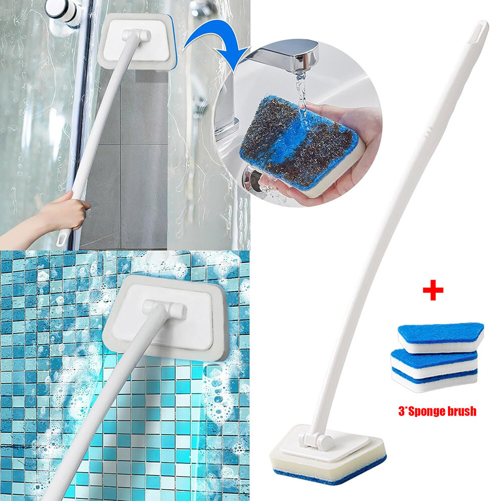 3pc Bathroom Long Handle Brush Wall Floor Scrub Bath Shower Tile Cleaning Tool