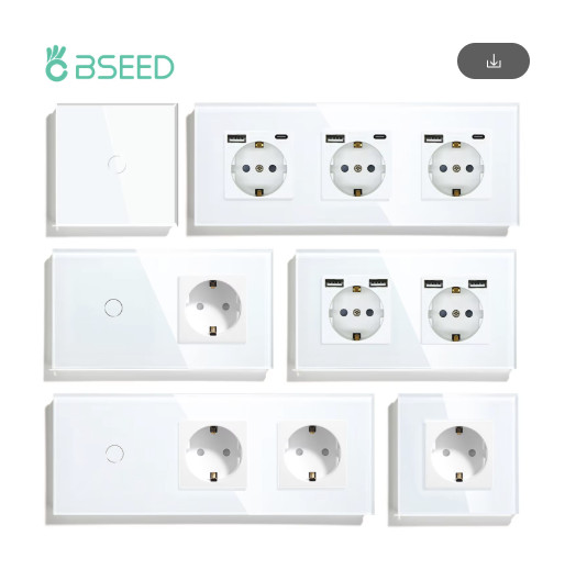 BSEED EU Wall Socket USB Type-C Glass Panel Touch Switch Outlet