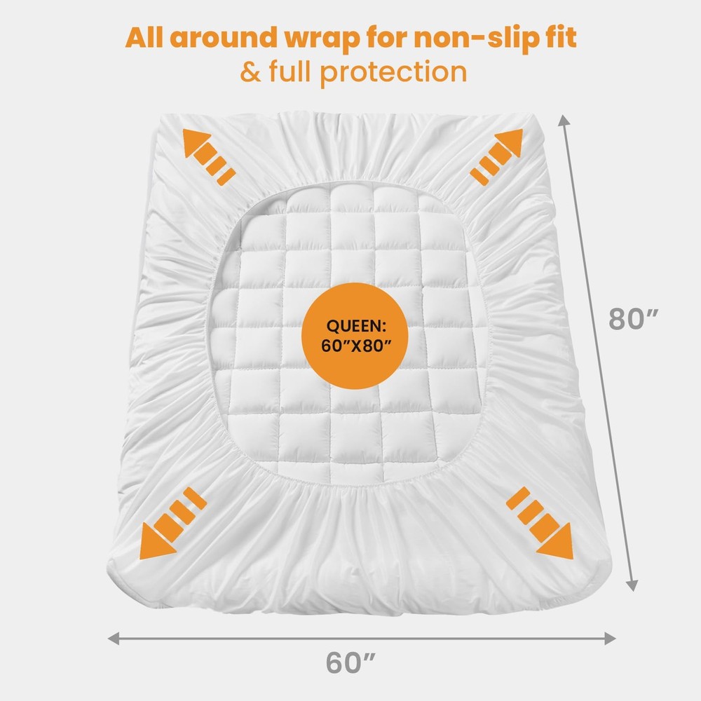 Queen Mattress Pad Cooling Breathable Fitted Mattress Protector
