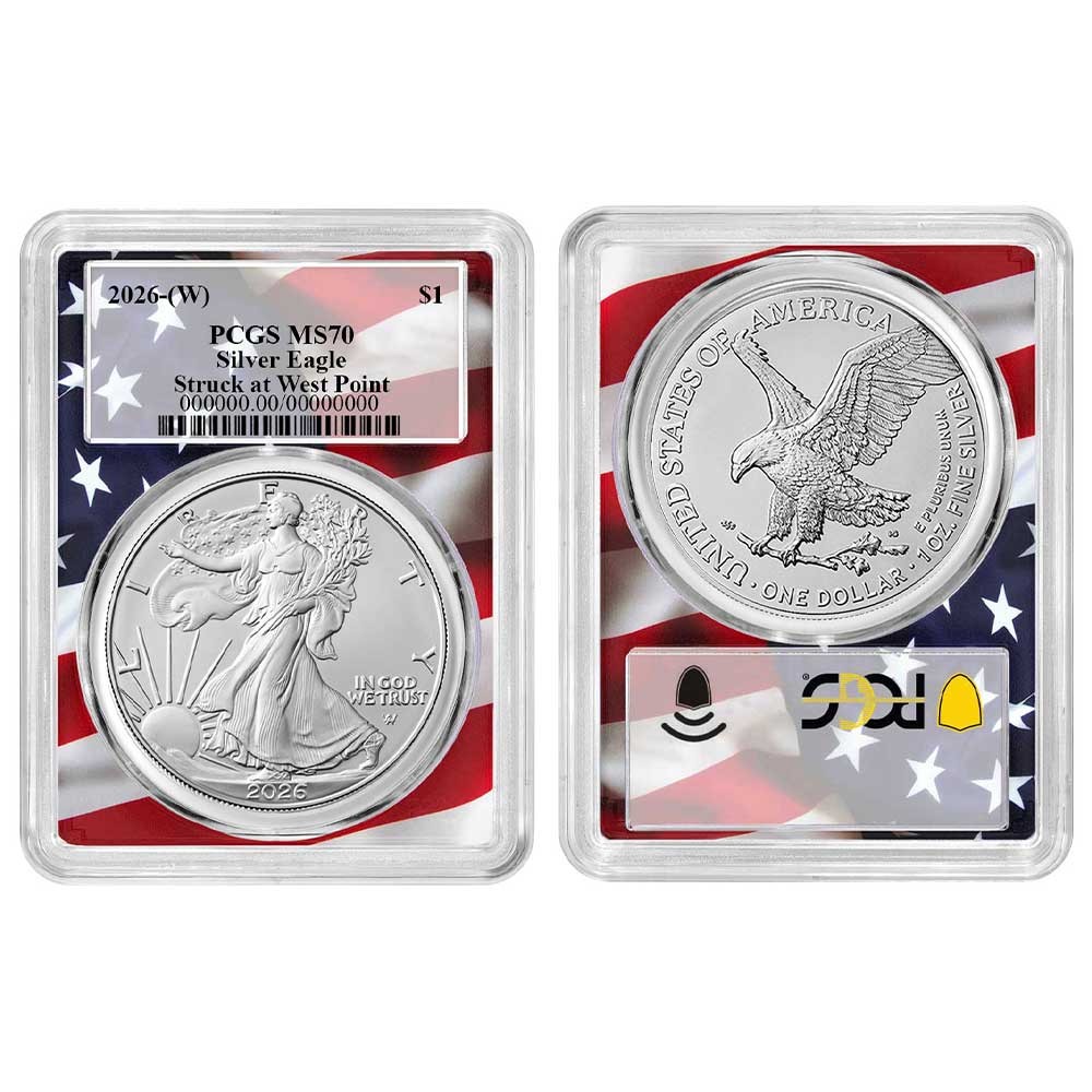 2026 (W) $1 American Silver Eagle PCGS MS70 Flag Frame
