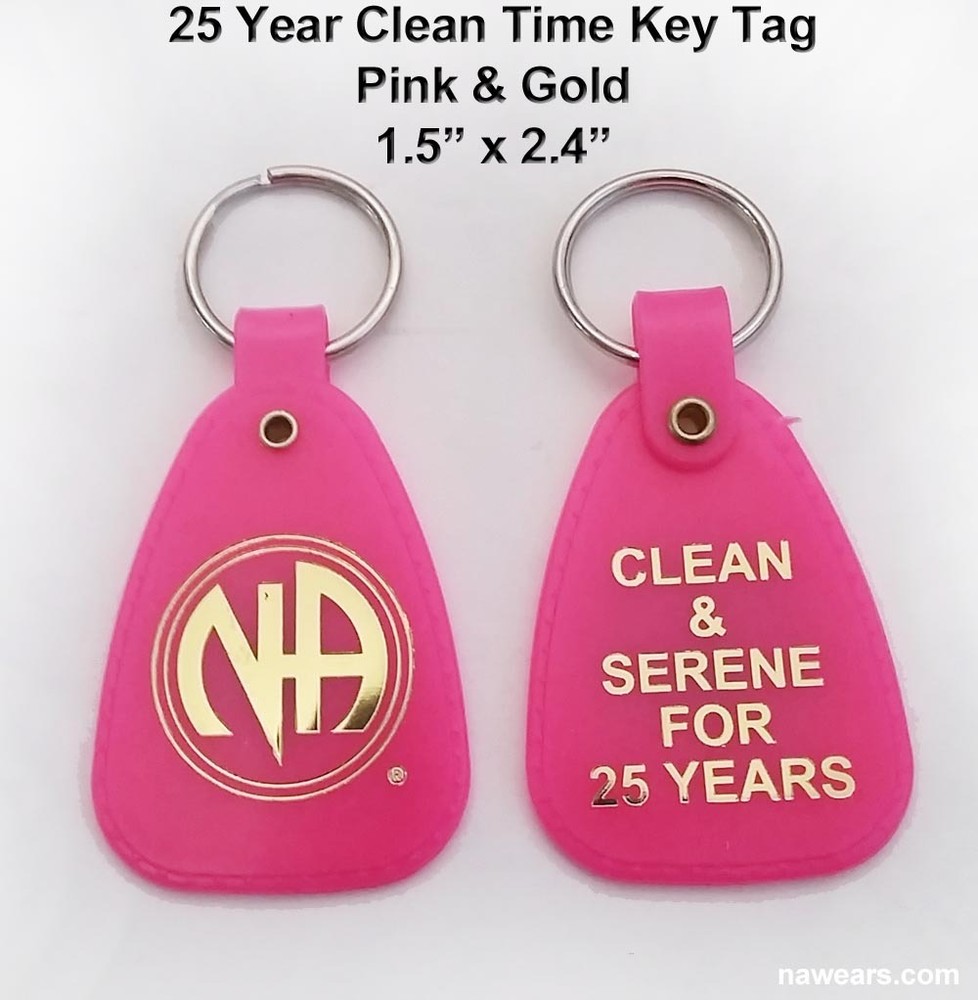 NARCOTICS ANONYMOUS - NA - 25 Year Clean Time Key Tag - Pink & Gold
