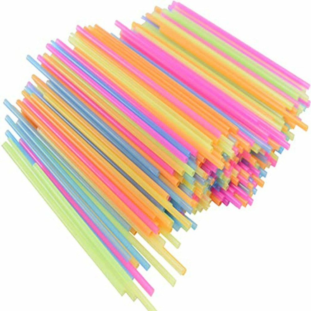200Ct Multicolored Disposable Drinking Straw Beverage Mini Neon Multi-Colored